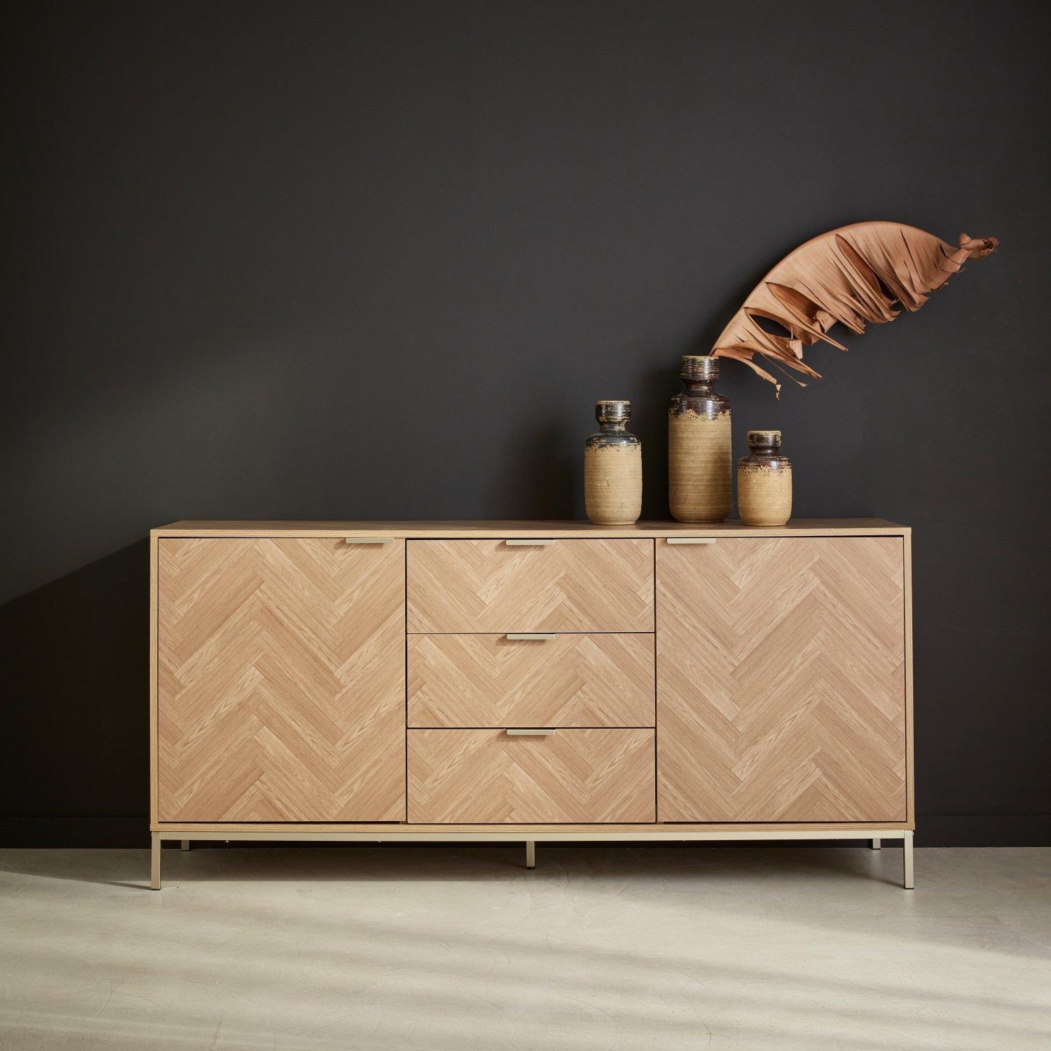 Herringbone Sideboard With 2 Cupboards And 3 Drawers